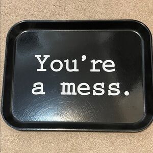 Black Cafeteria Tray with White Text
